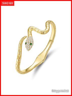 Adjustable Open Chunky Gold Plated Snake Cuff Bracelet